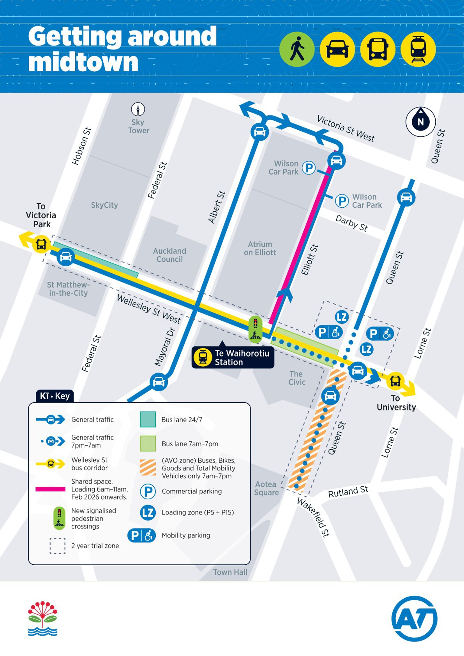 Map showing how you can get around midtown during the access trial.