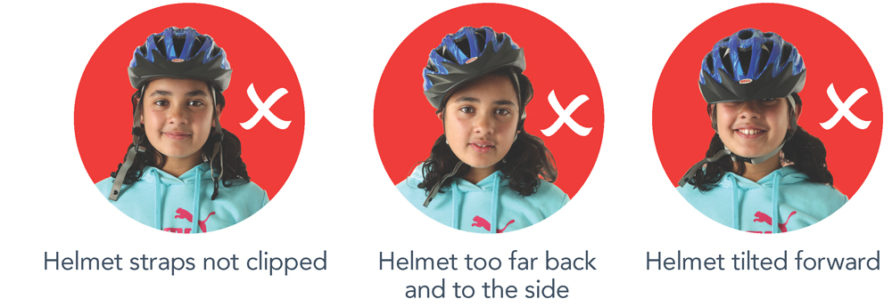 Examples of incorrectly fitted cycle helmets