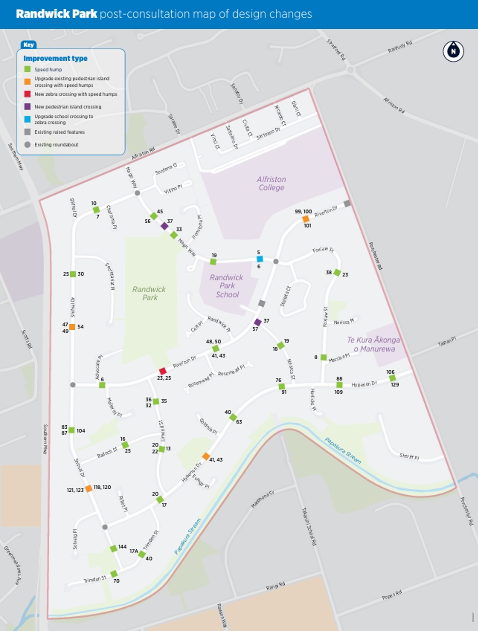 Map showing the changes coming to Randwick Park to help slow traffic and improve safety.