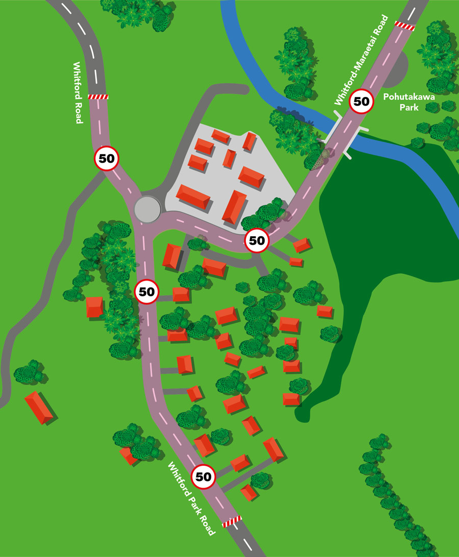 Map of the speed limit changes happening in Whitford Village