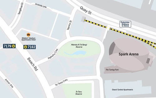 Bus stops 7182 & 7179 on Beach Rd for Spark Arena