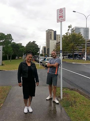 Mahi Tahi staff at bus stop