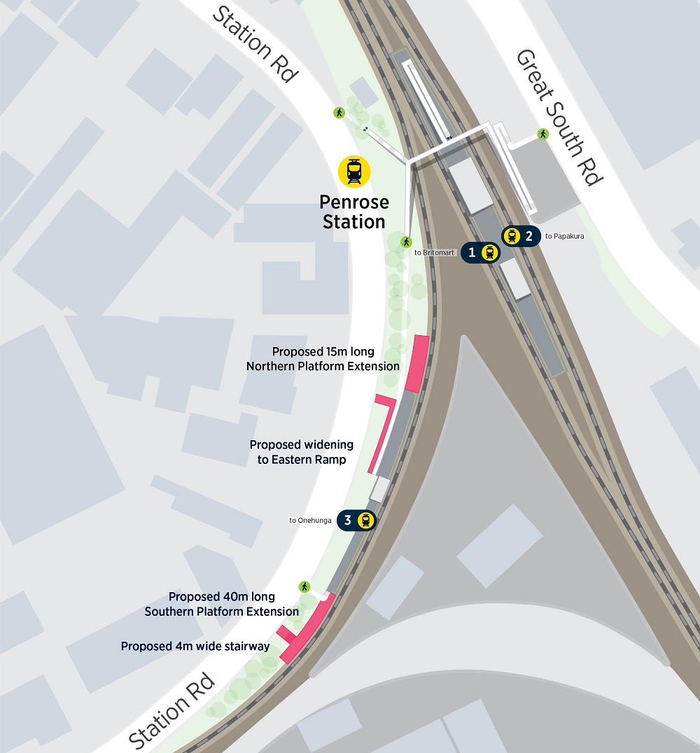 Penrose Station rail platform extension map