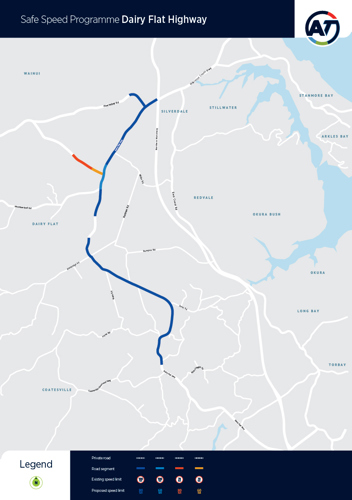 Dairy Flat Highway safer speeds map