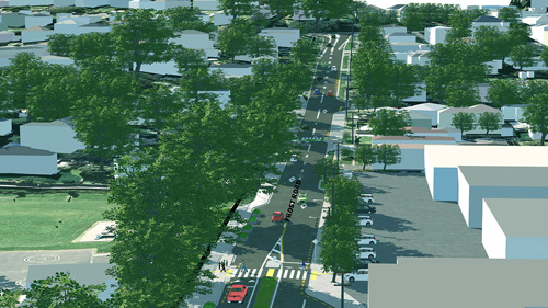 Artists impression of the improvements to Frost Road view 1