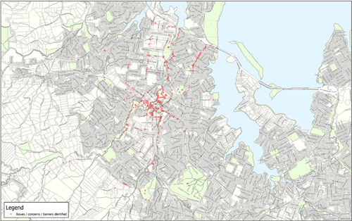 Map of locations where issues and barriers raised in Henderson