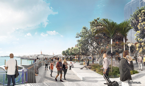 Artist’s impression of people enjoying the new public space when completed