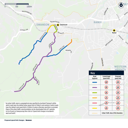 Map showing speeds changes in Swanson.
