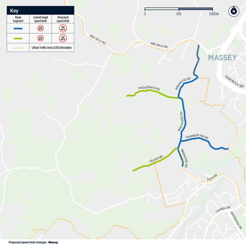 Map showing speeds changes in Massey.
