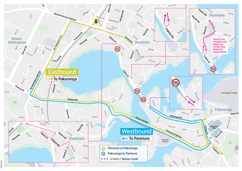 Map showing detour routes for the night bridge closures.