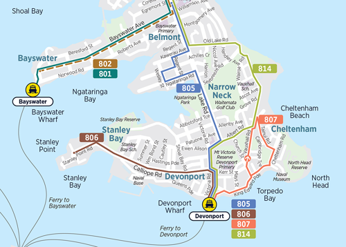 Map of the new Devonport bus route changes.
