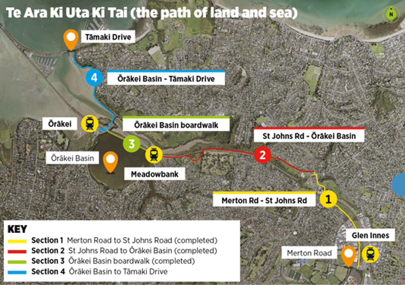 Glen Innes to Tamaki Drive shared path route map.