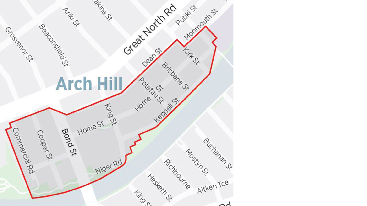 Map of Arch hill with the resident parking zone boundaries indicated with red lines.
