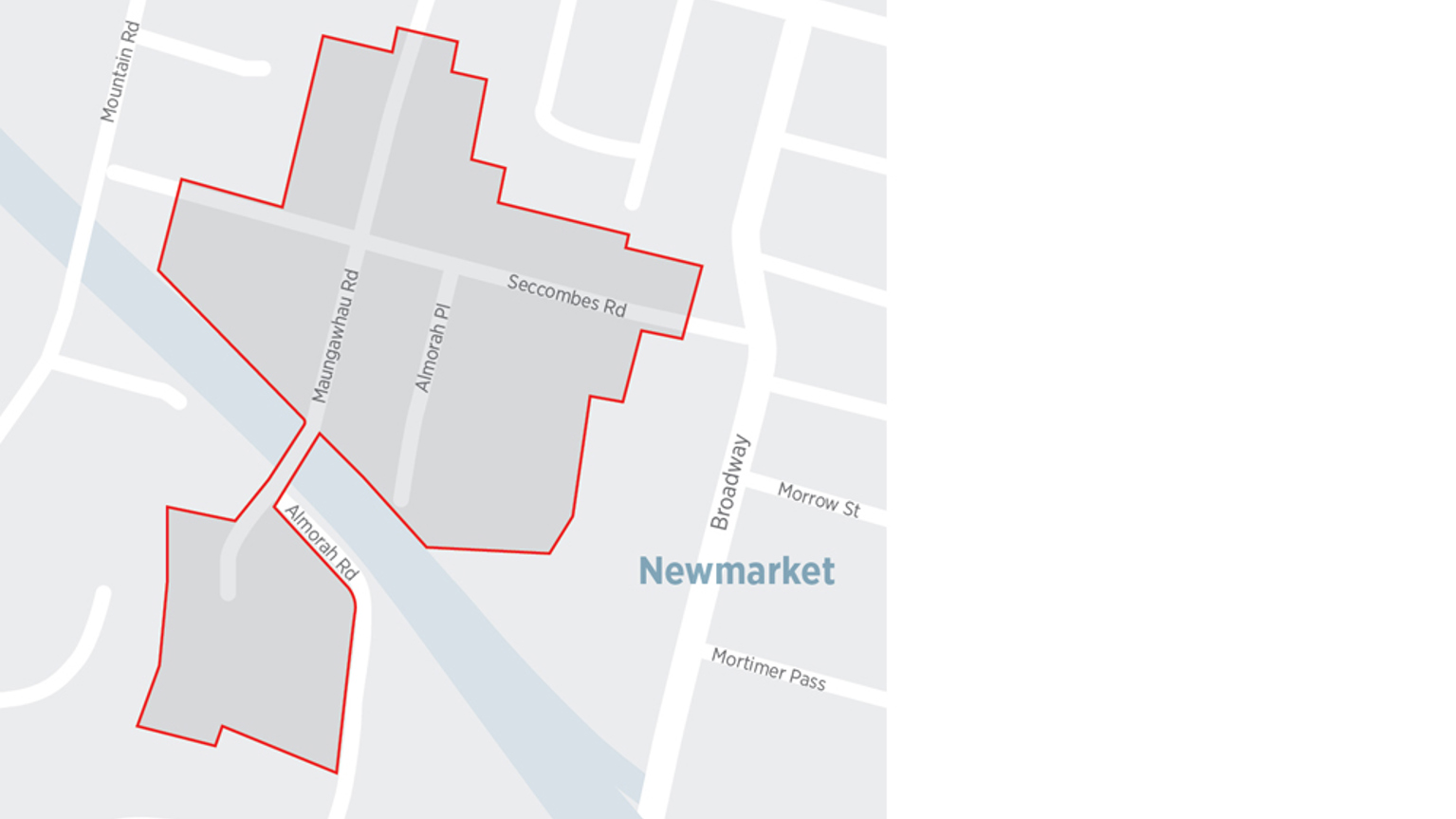 Map of Newmarket with the resident parking zone boundaries indicated with red lines.