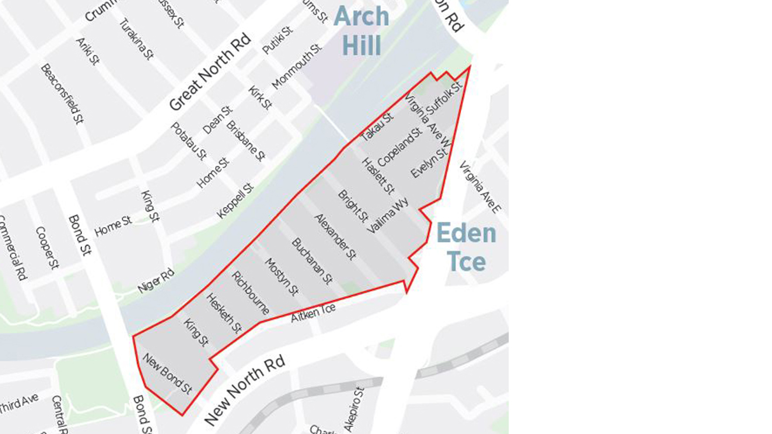 Map of Eden Terrace with the resident parking zone boundaries indicated with red lines.