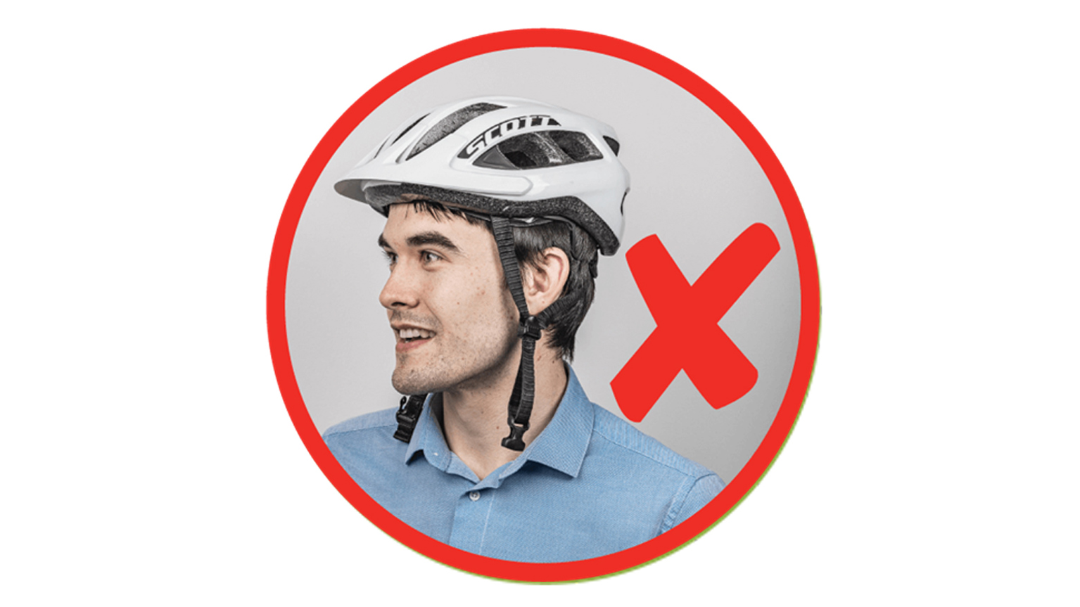A man wears a helmet without the buckle being secure.