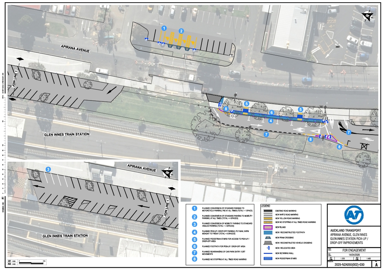 Map showing the planned changes for the Glen Innes Station pick up and drop off area.