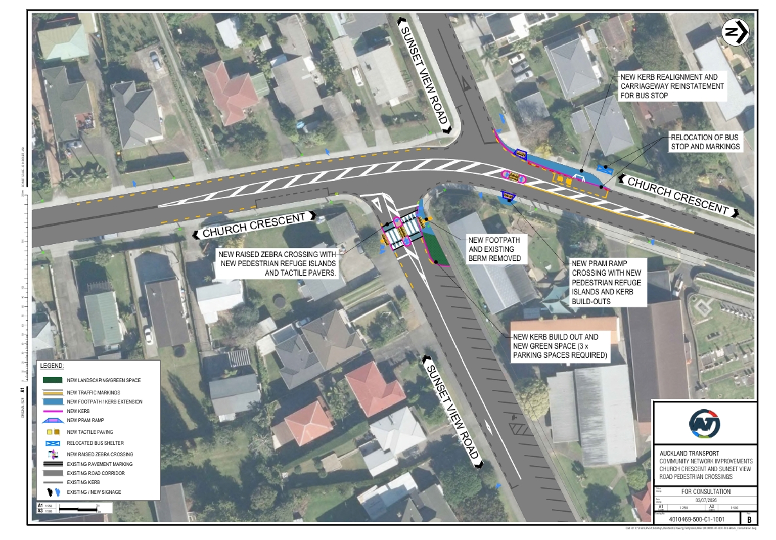 Map showing proposed changes for Church Crescent in Panmure.