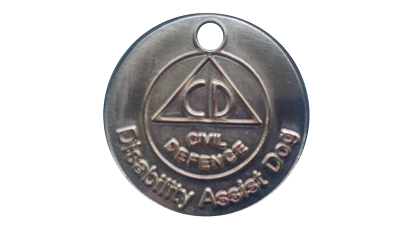 Image showing the Disability Assist Dog identification tag worn by a certified dog.