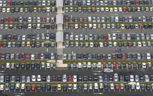 Aerial view of cars at Constellation park and ride.