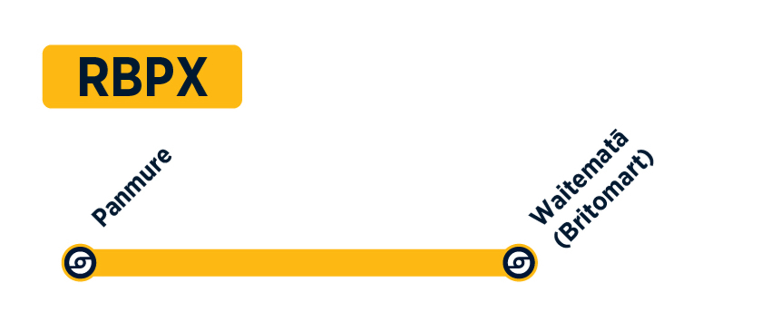 Map showing stops along the Rail Replacement Bus Panmure Express route.