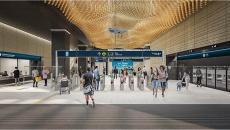 A concept image of the completed Te-Waihorotiu Station's exterior.