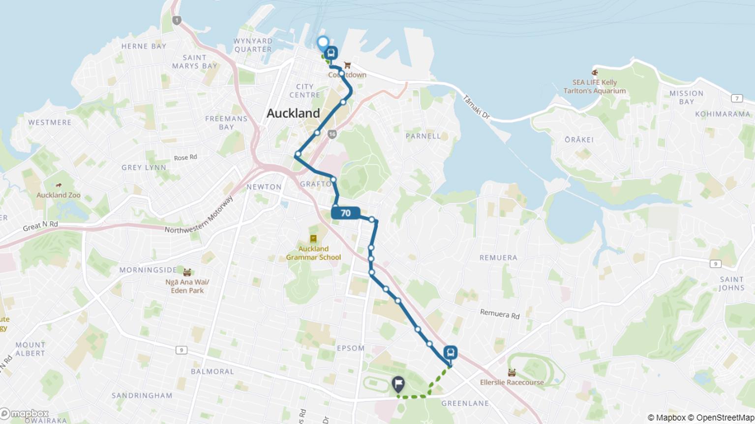 Britomart to Auckland Showgrounds map