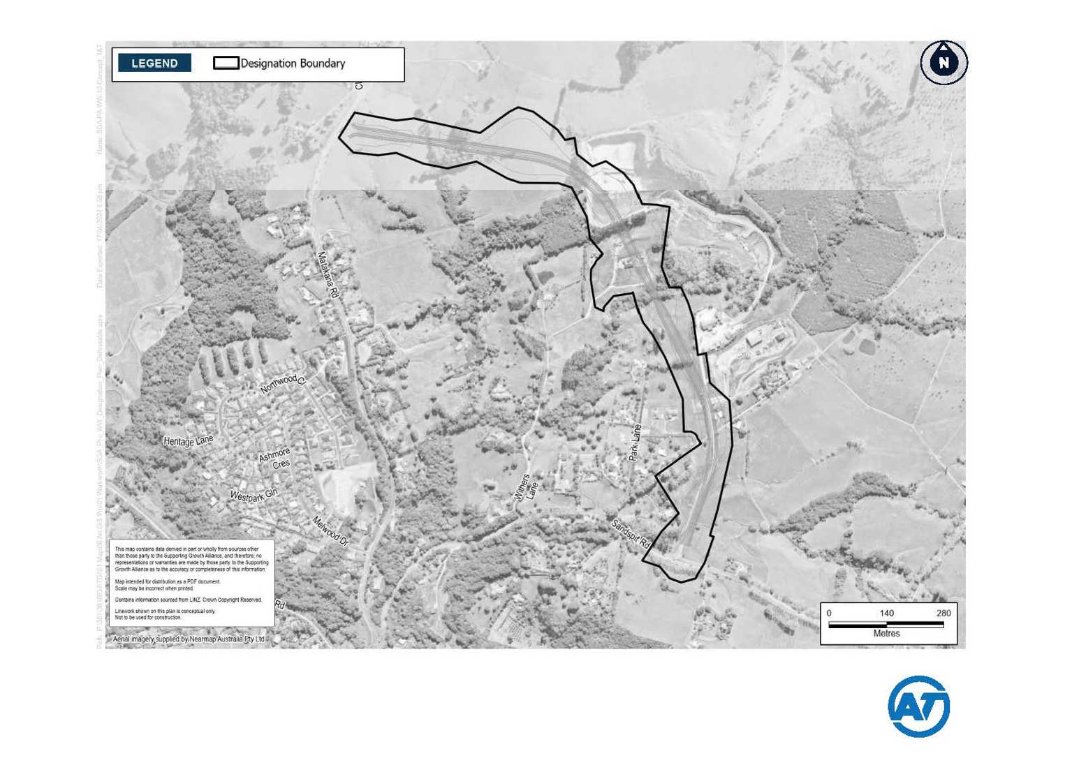 Aerial map showing the project corridor and boundary for this designation