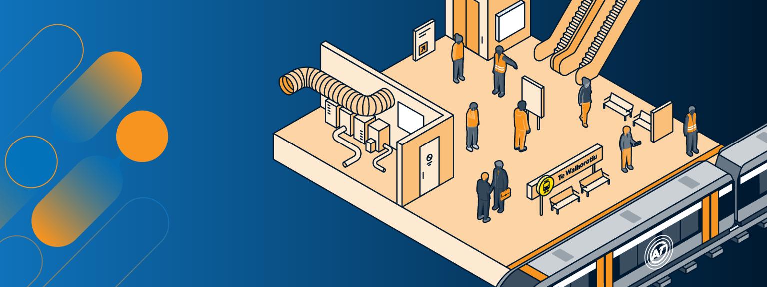 Cartoon image of Te Waihorotiu train station.