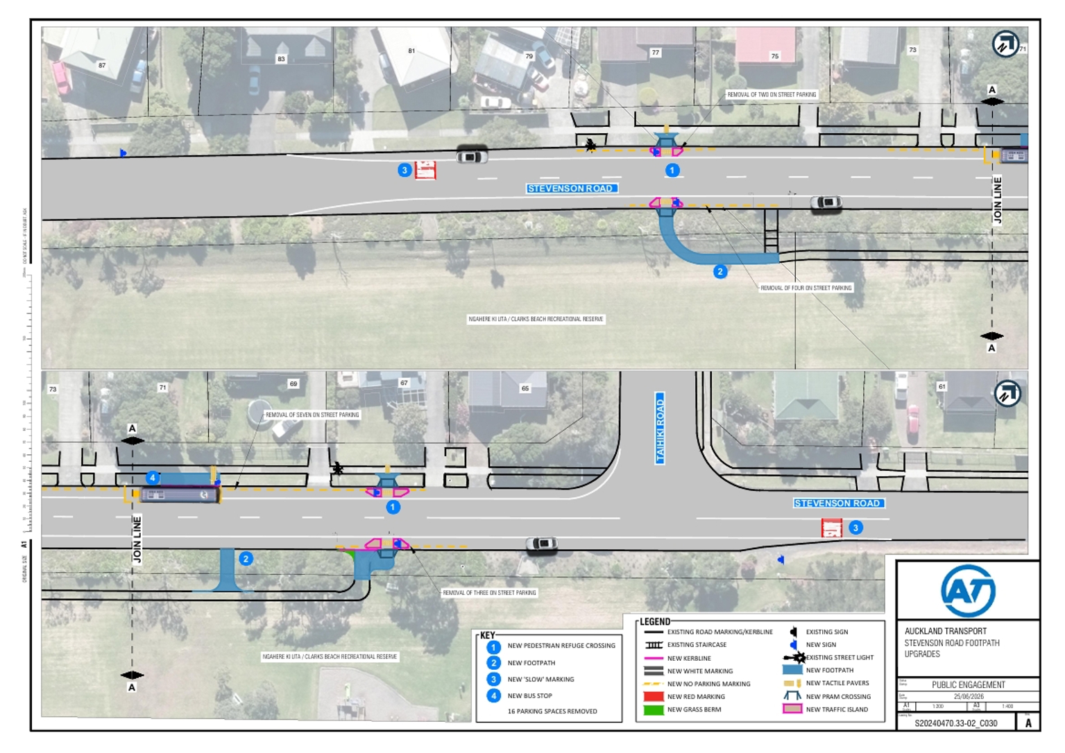 Map showing planned changes for Clarks Beach Recreation Reserve access.