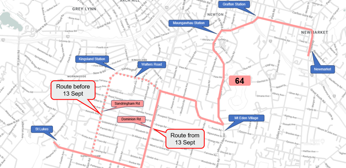 Change route map in Mt Eden for Route 64