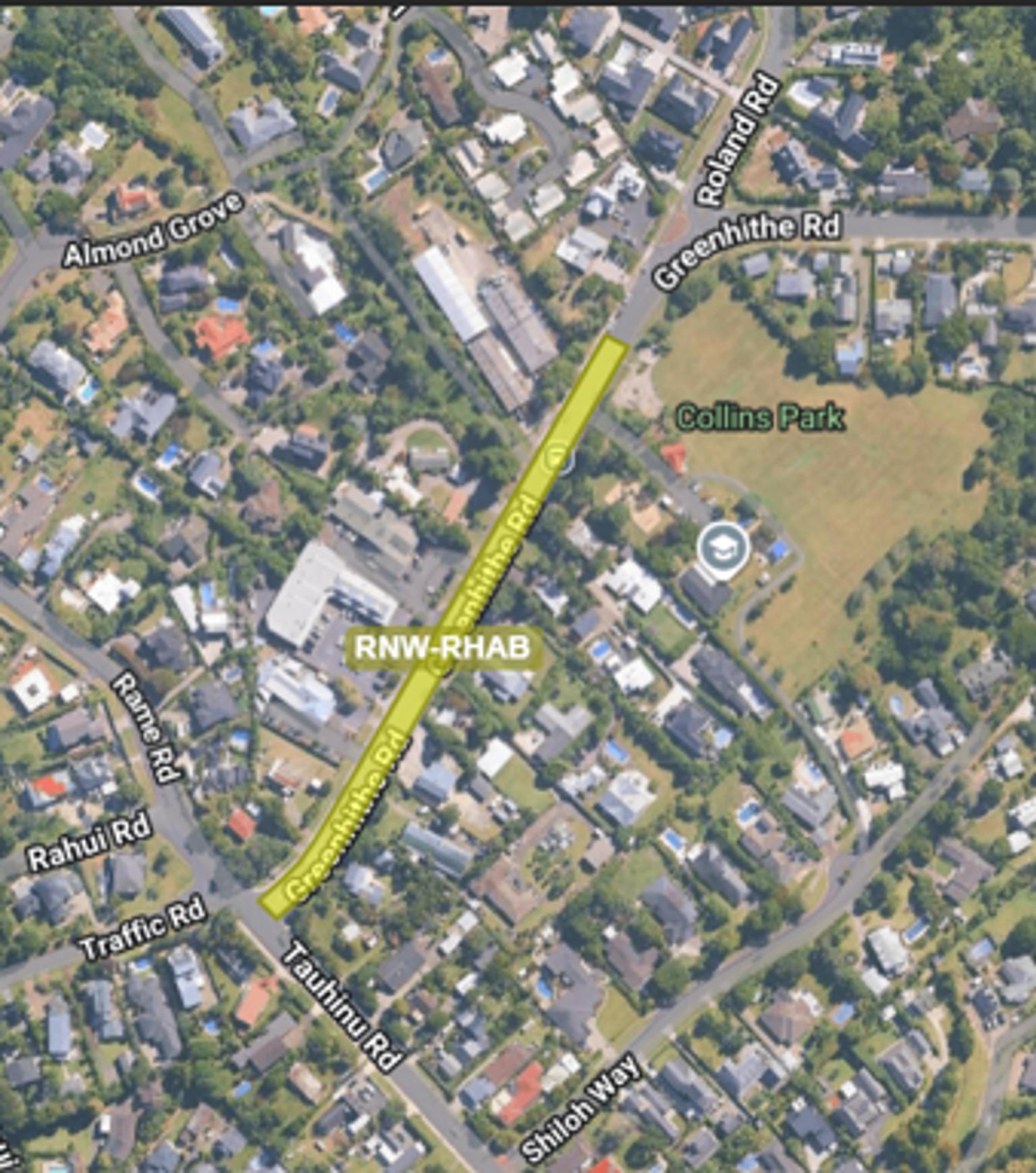 Aerial map view showing the location of where the road improvements are taking place.
