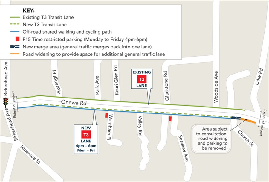 Onewa Road voerview map