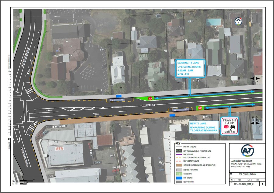 Onewa T3 Transit Lanes - Birkenhead Avenue to 223 Onewa Road