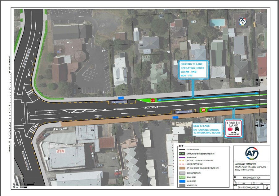 Onewa T3 Transit Lanes - 223 Onewa Road to Aorangi Place