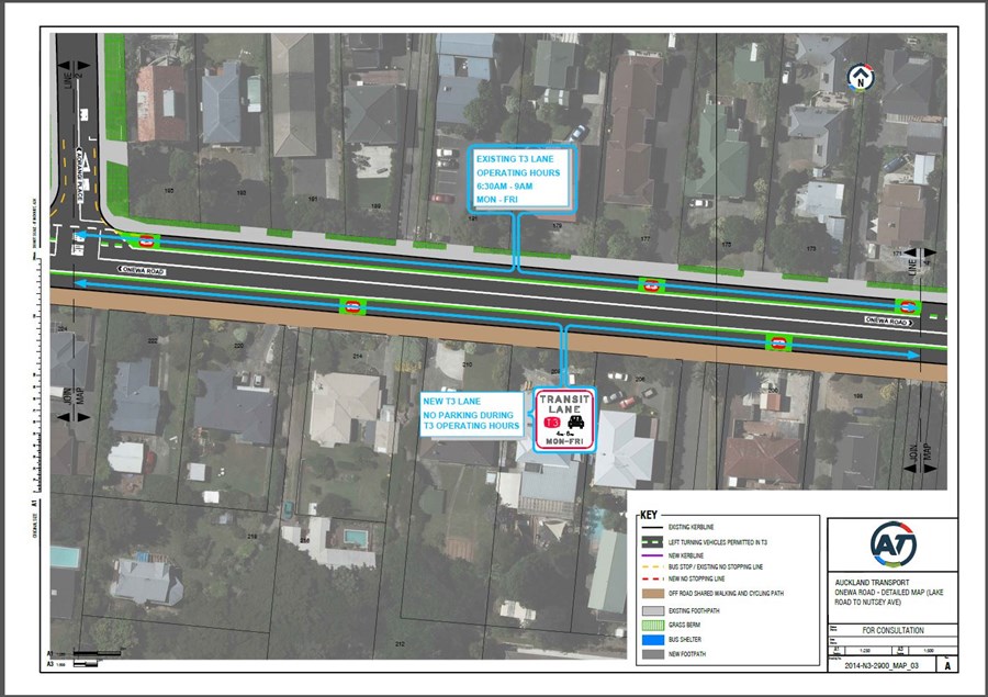 Onewa T3 Transit Lanes - Aorangi Place to 169 Onewa Road