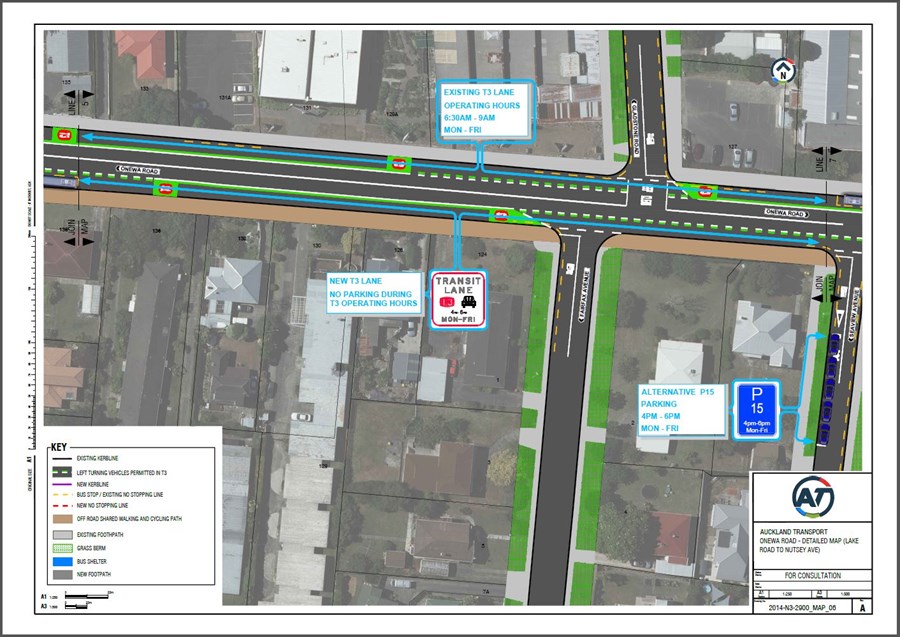 Onewa T3 Transit Lanes - 133 Onewa Road to Seaview Avenue