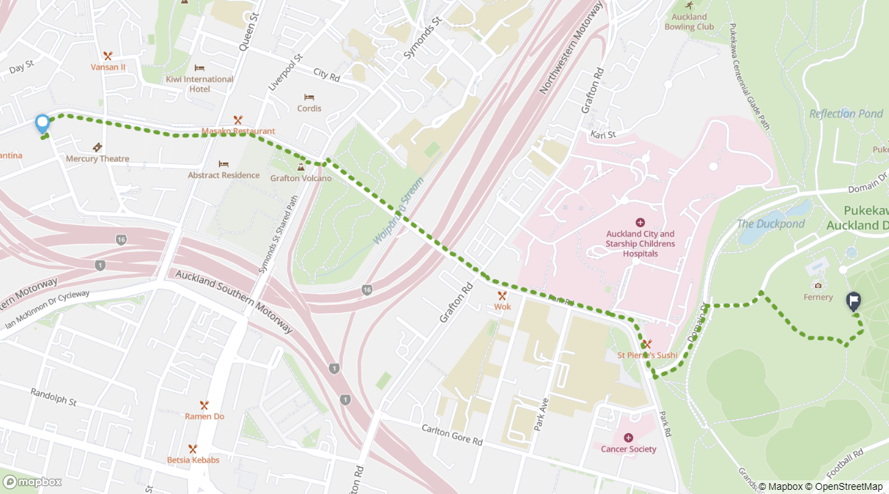 Karangahape Road to Auckland Domain walking journey