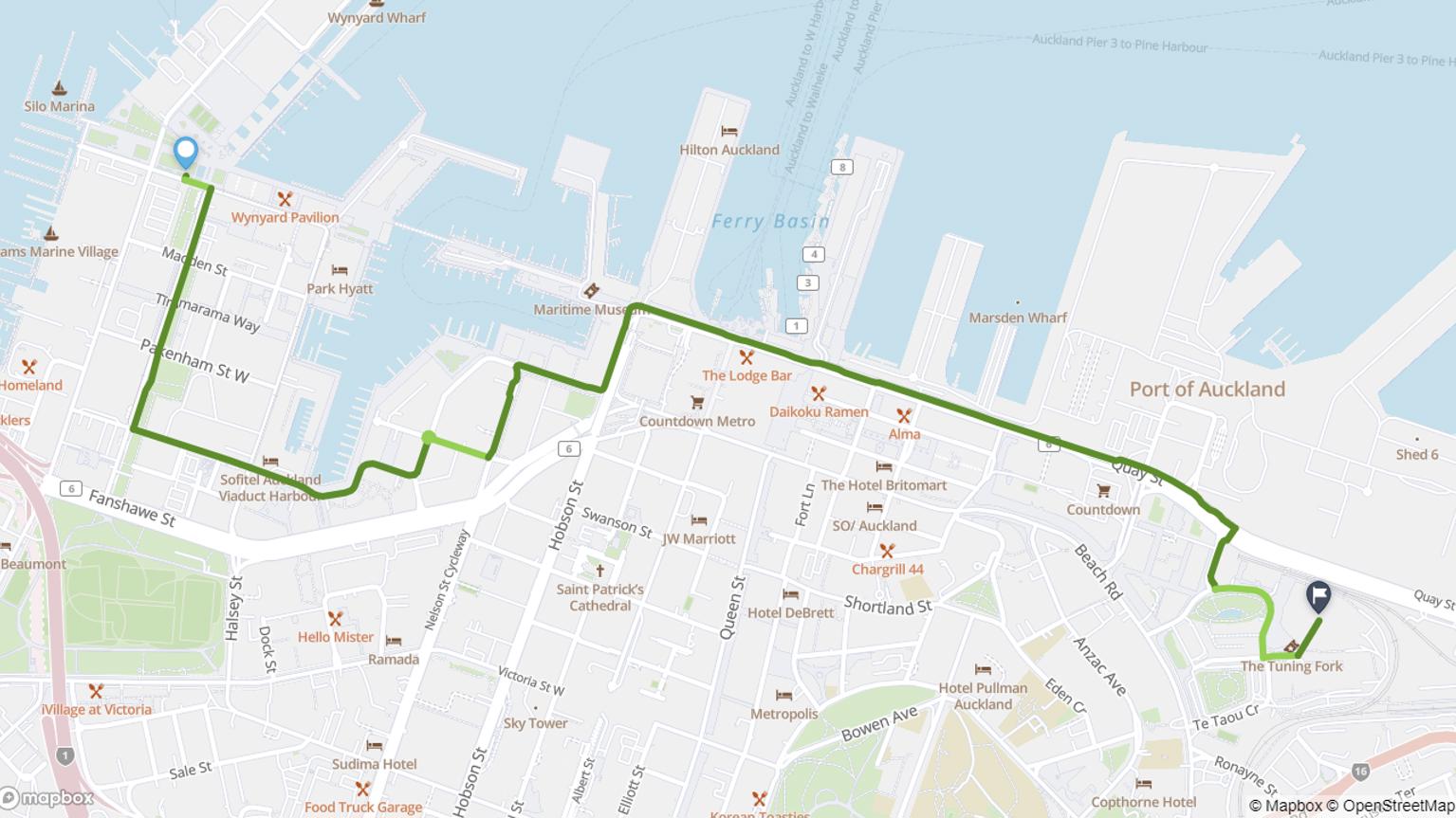 Wynyard Quarter to Spark Arena cycle route map