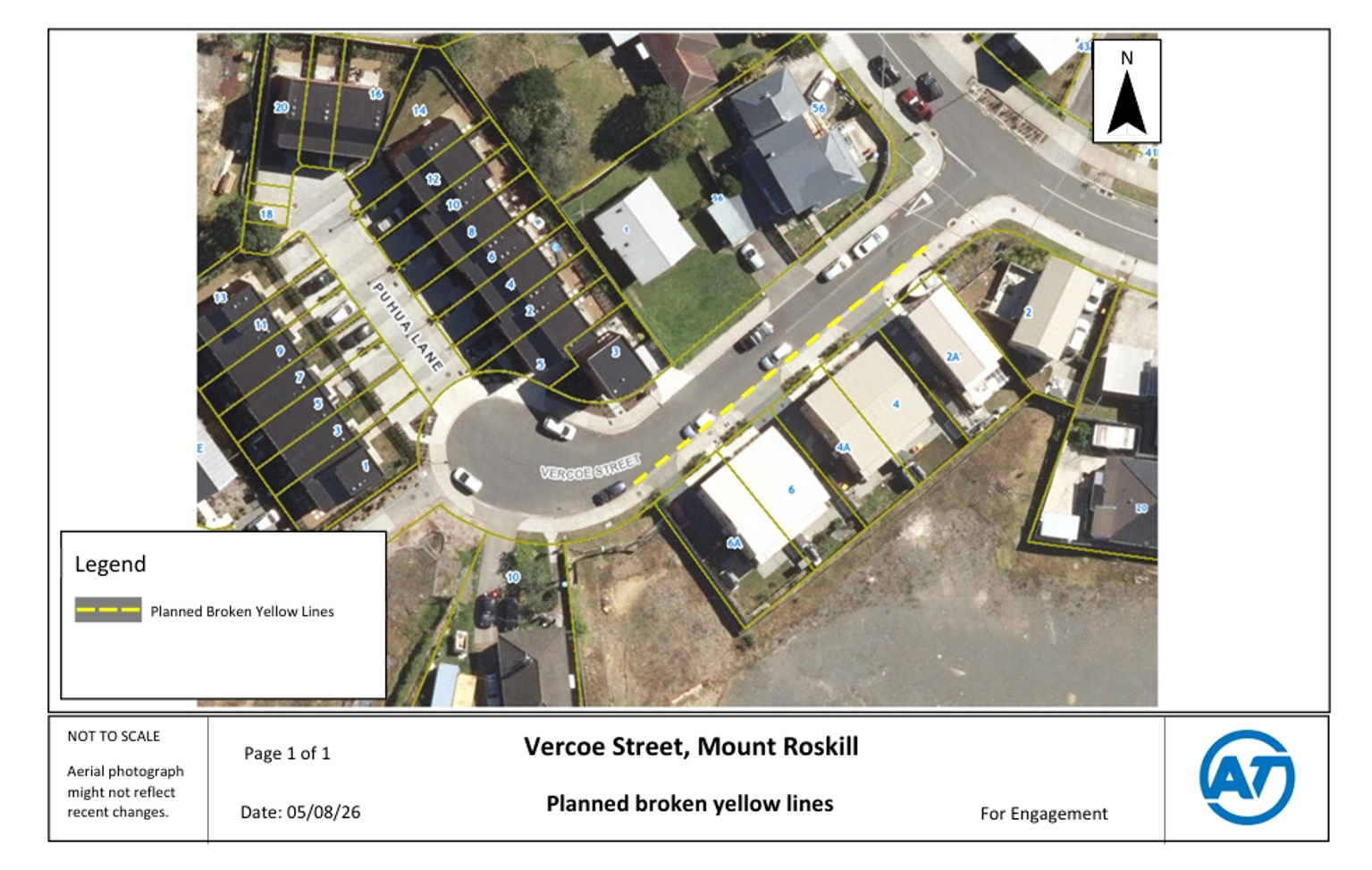 Map showing planned changes on Vercoe Street in Mount Roskill.
