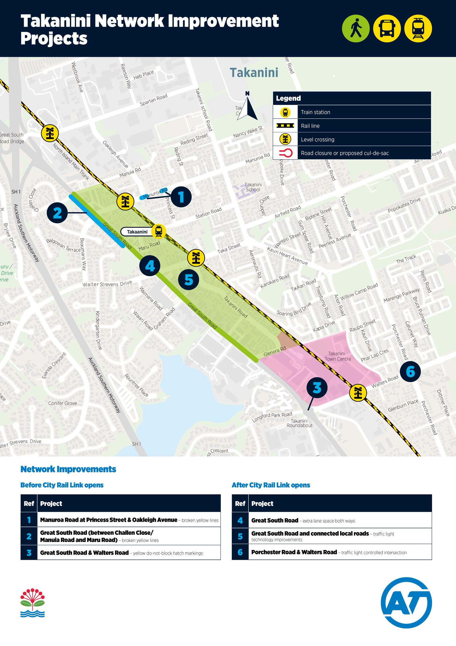 Takanini network improvement projects map