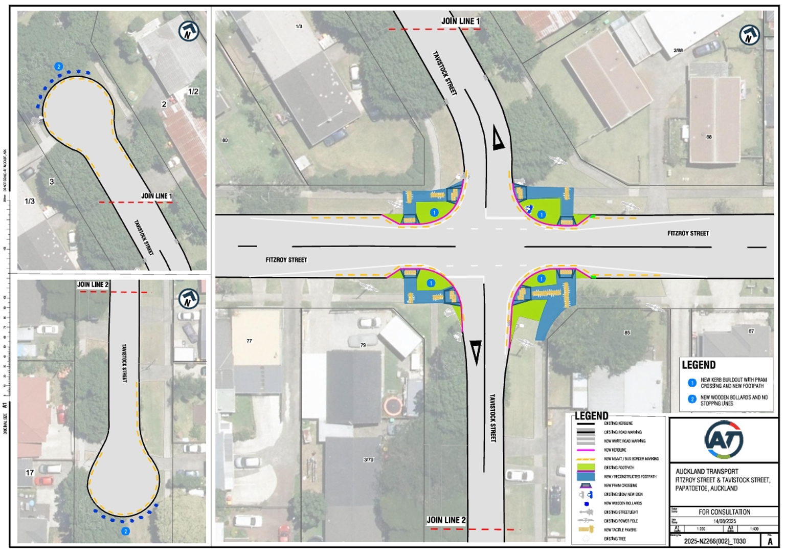 Map showing the planned changes for the Fitzroy Street and Tavistock Street intersection.