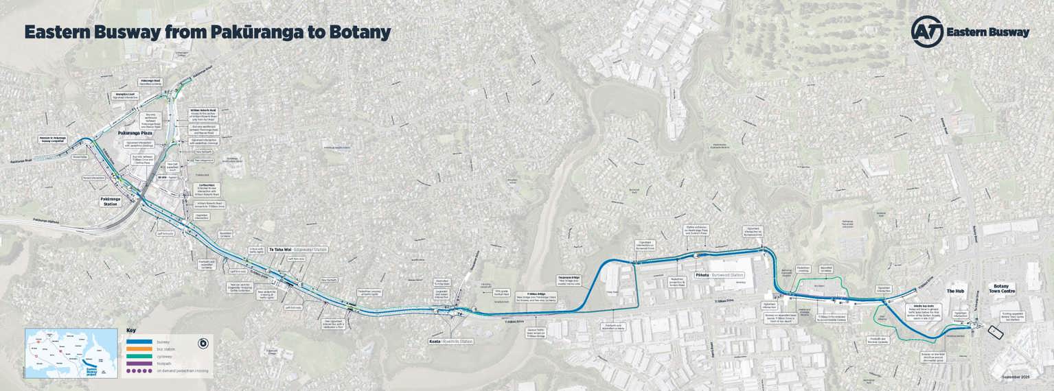 Map showing how the Eastern Busway will connect east Auckland.