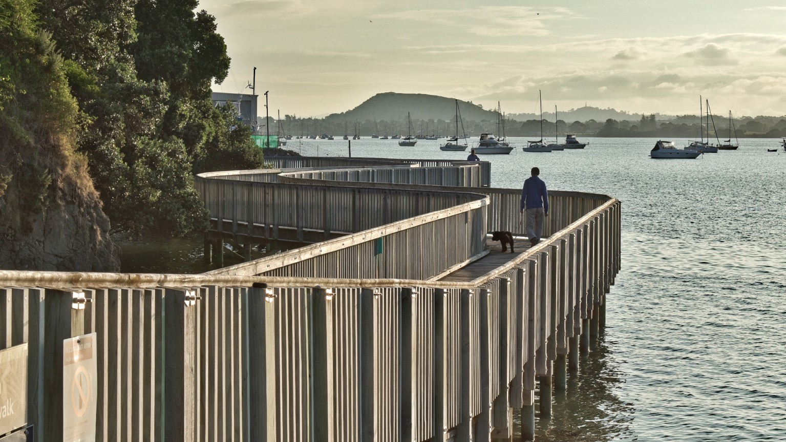 Walkway over water in Half Moon Bay.
