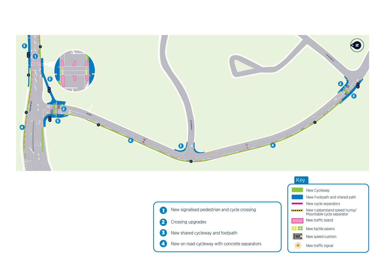 Map of the cycleway near Oreil Avenue.