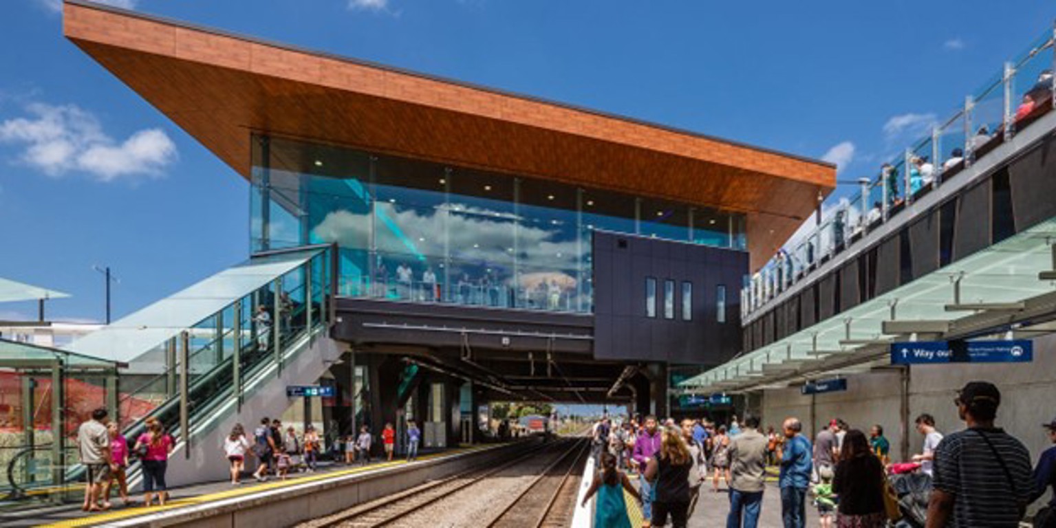 The new Panmure Station, as viewed from the tracks.