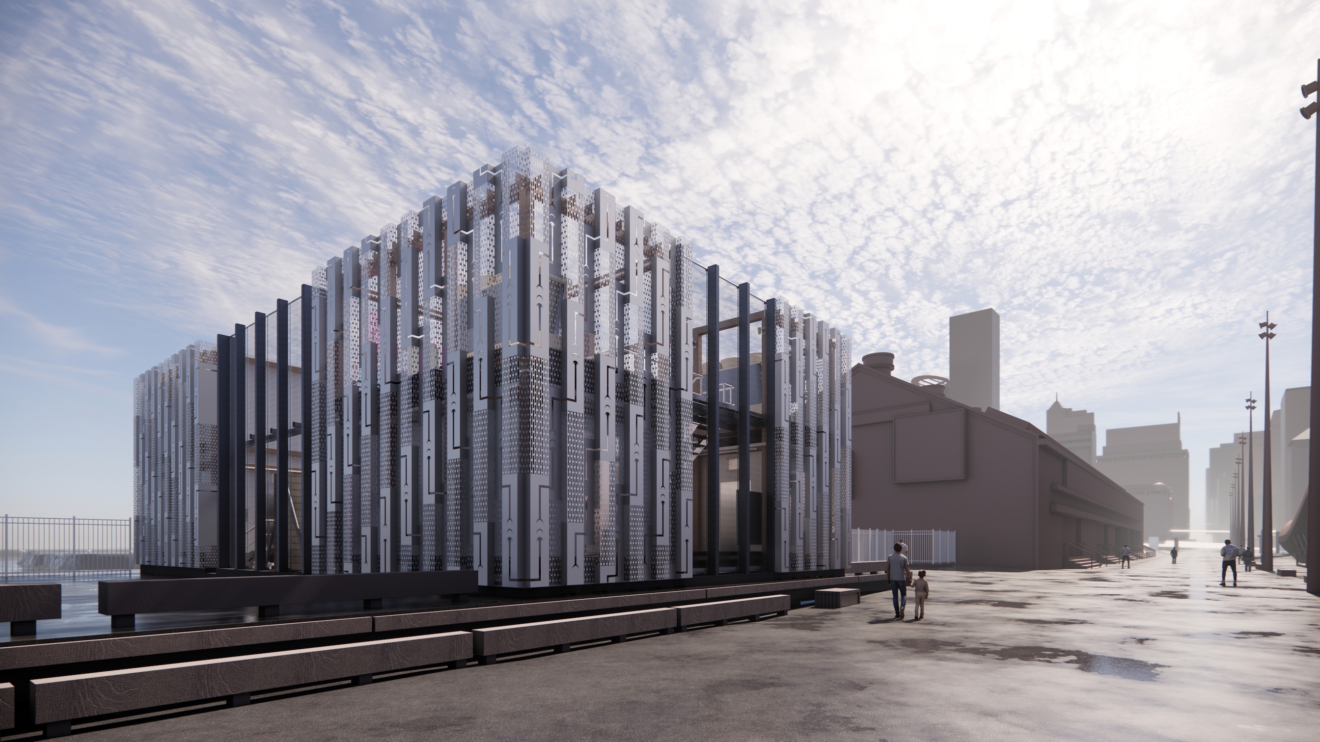 Downtown electric ferry charging project building