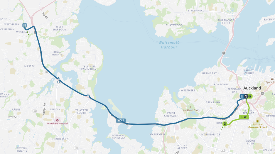 West Auckland to Eden Park bus map