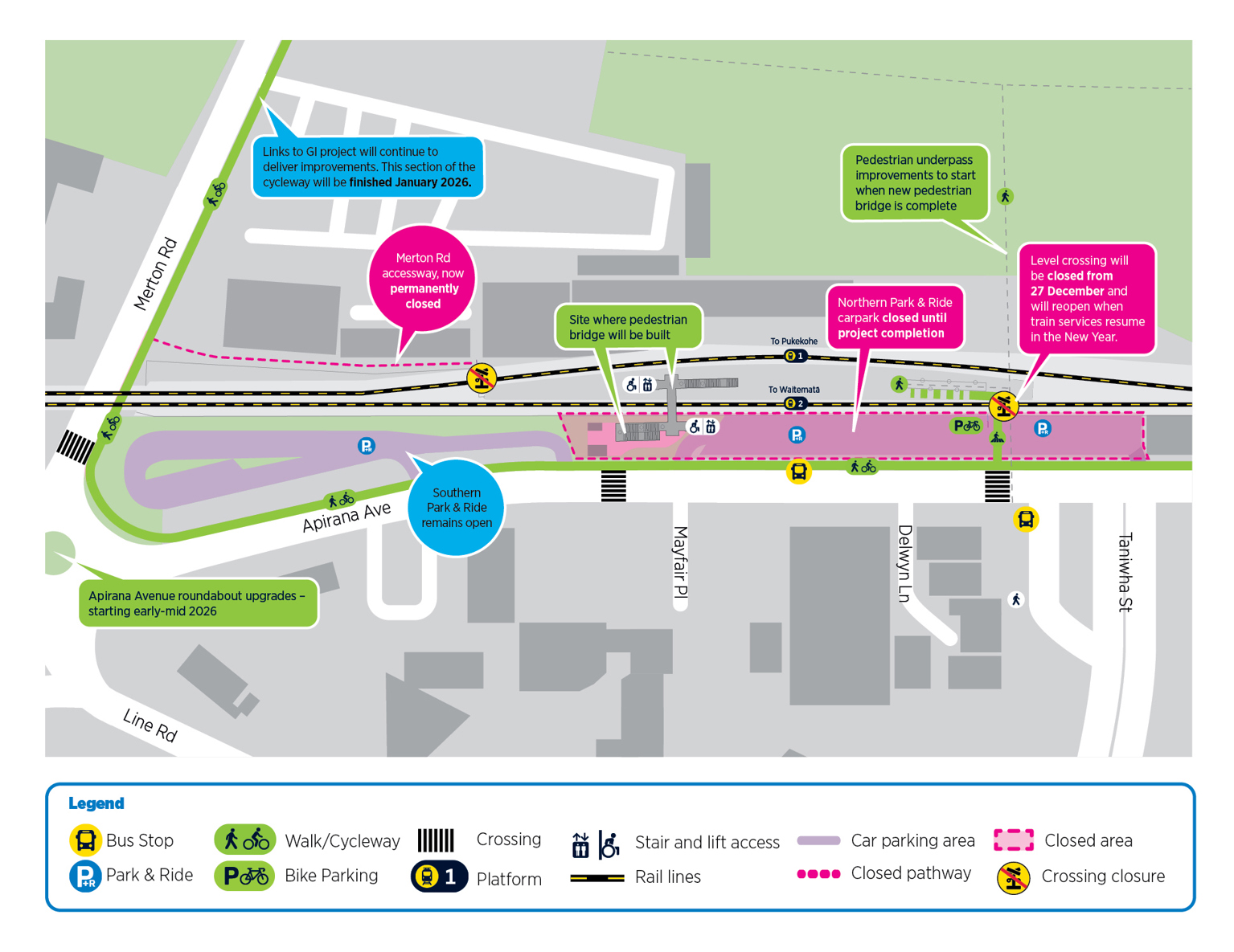 Map showing alternative access routes for Glen Innes station during the summer rail upgrade.