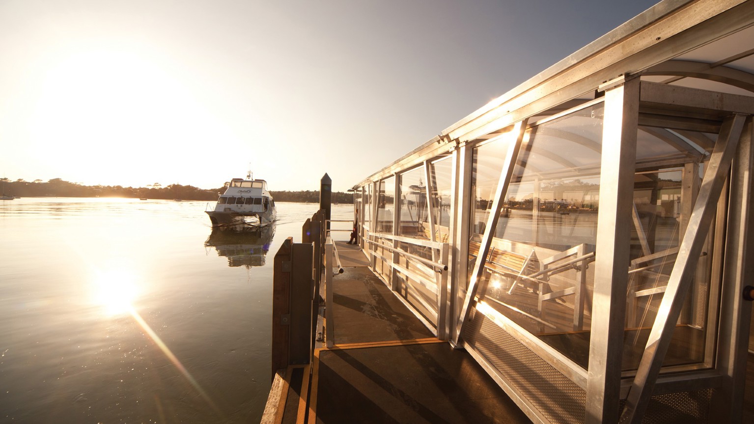 Ferry nearing wharf in Hobsonville.